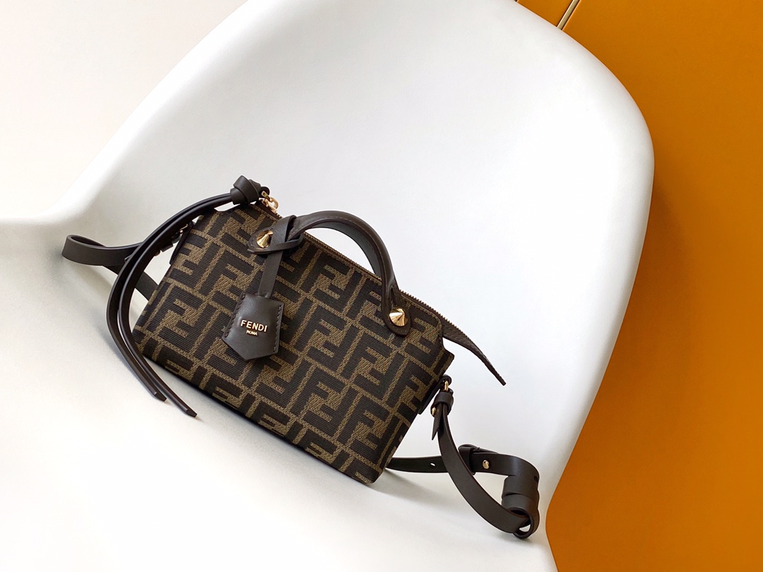 Fendi Mini By The Way Soft FF Jacquard Fabric Shoulder Bag Brown